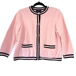 Chaps Preppy Pink Navy Blue Cardigan Women’s Petite Large (Fits Small)